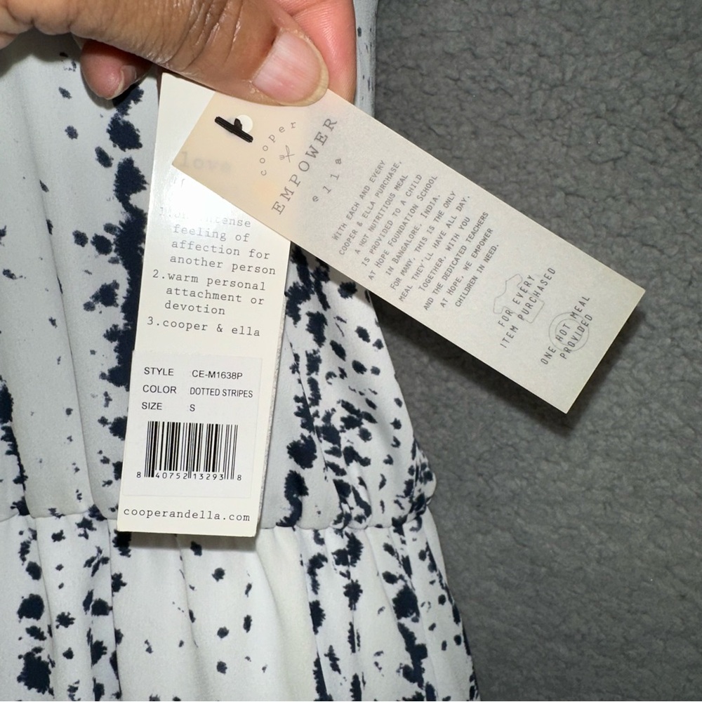 NWT Cooper & Ella White Black Rosie Dotted Stripes Mini Dress - Picture 3 of 13